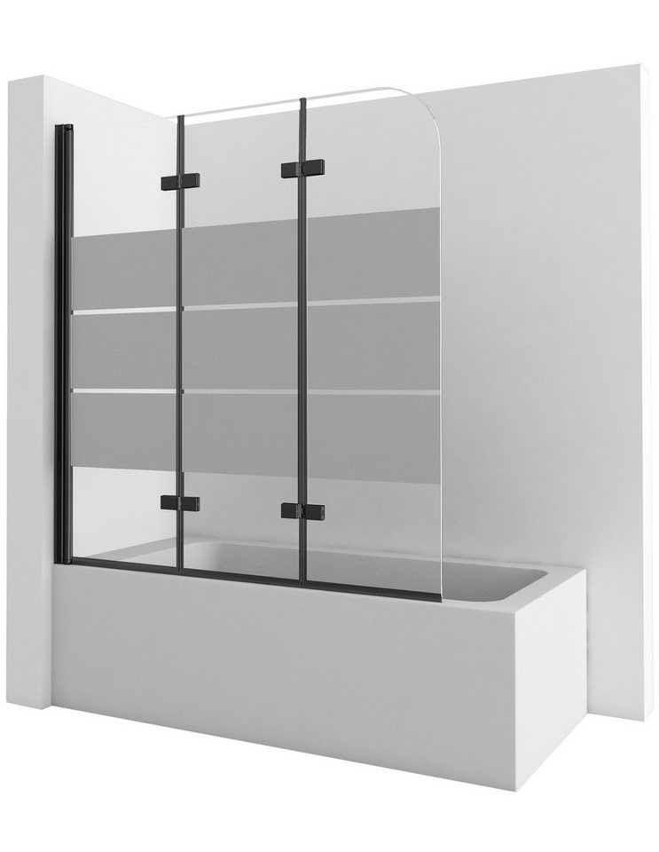 GOEZES Badewannenfaltwand 140x140 130x140 120x140 Badewannenaufsatz 3 teilig faltbar Milchglas, 5mm Sicherheitsglas,Alu Wandprofil, (Duschwand für Badewanne, mit Duschdichtung), komplett faltbar von GOEZES