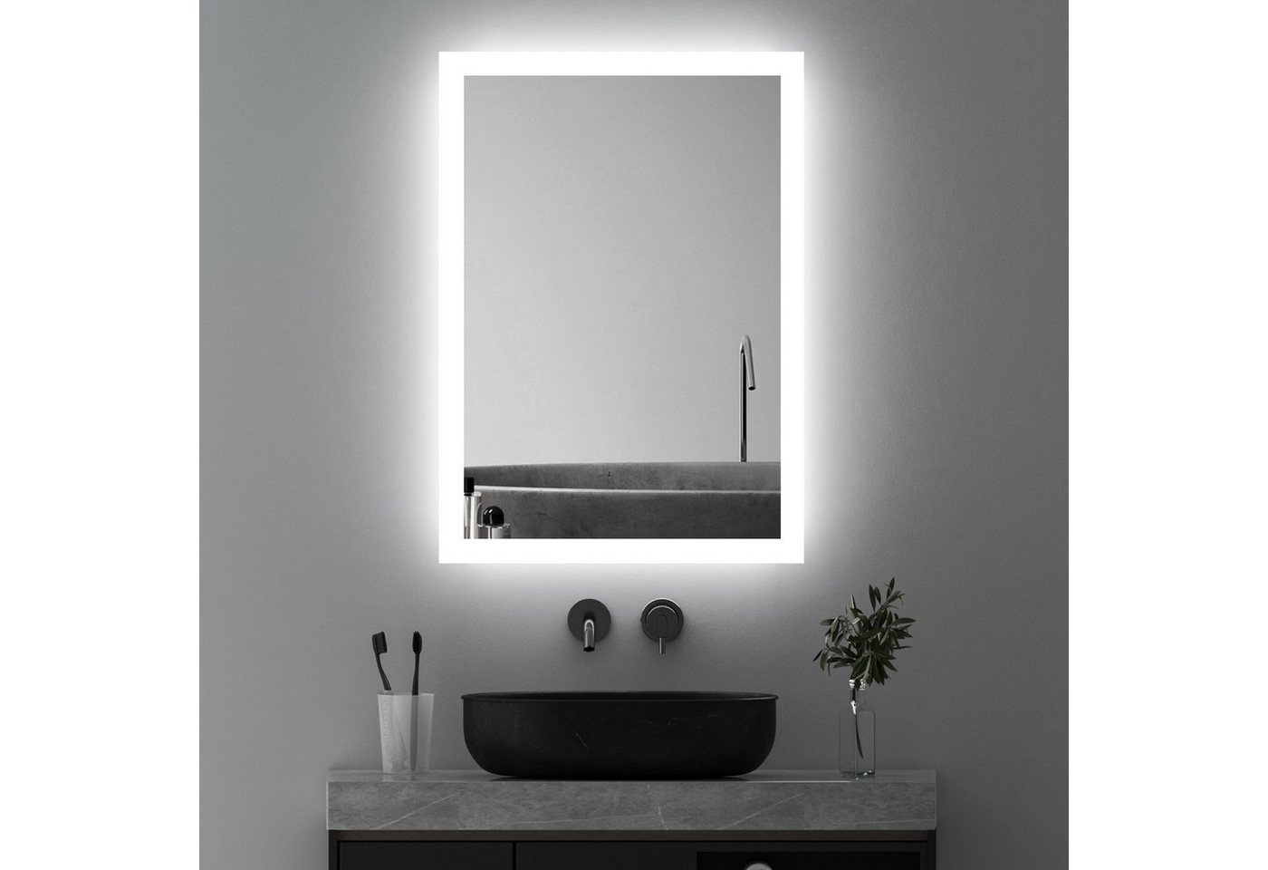 WDWRITTI Badspiegel Badezimmerspiegel Wandspiegel LED mit Beleuchtung Kaltweiß (Spiegel Bad,Lichtspiegel, 60x40/40x60cm), Wandschalter,energiesparender,IP44,2 Montagerichtungen von WDWRITTI