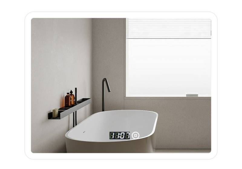 WDWRITTI Badspiegel Spiegel Bad mit beleuchtung 80x60 Led Touch Wandschalter mit ohne Uhr (Wandspiegel Speicherfunktion, Warmweiß, Kaltweiß, Neutral), Helligkeit Dimmbar von WDWRITTI