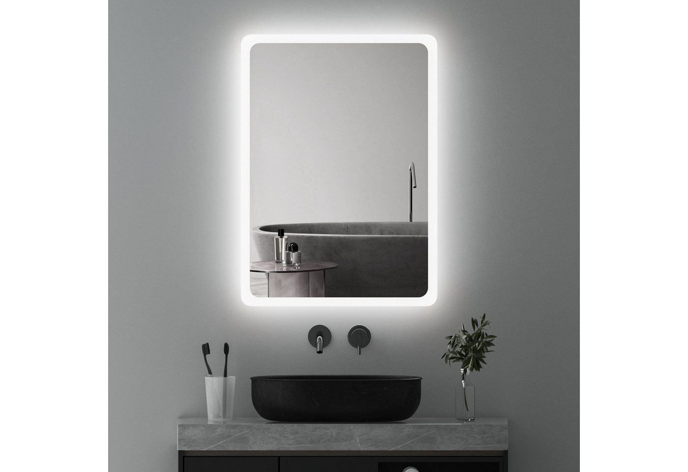 WDWRITTI Badspiegel Wandspiegel Badezimmerspiegel LED mit Beleuchtung Kaltweiß (Spiegel Bad,Lichtspiegel, 60x40/40x60cm), Wandschalter,energiesparender,IP44,2 Montagerichtungen von WDWRITTI