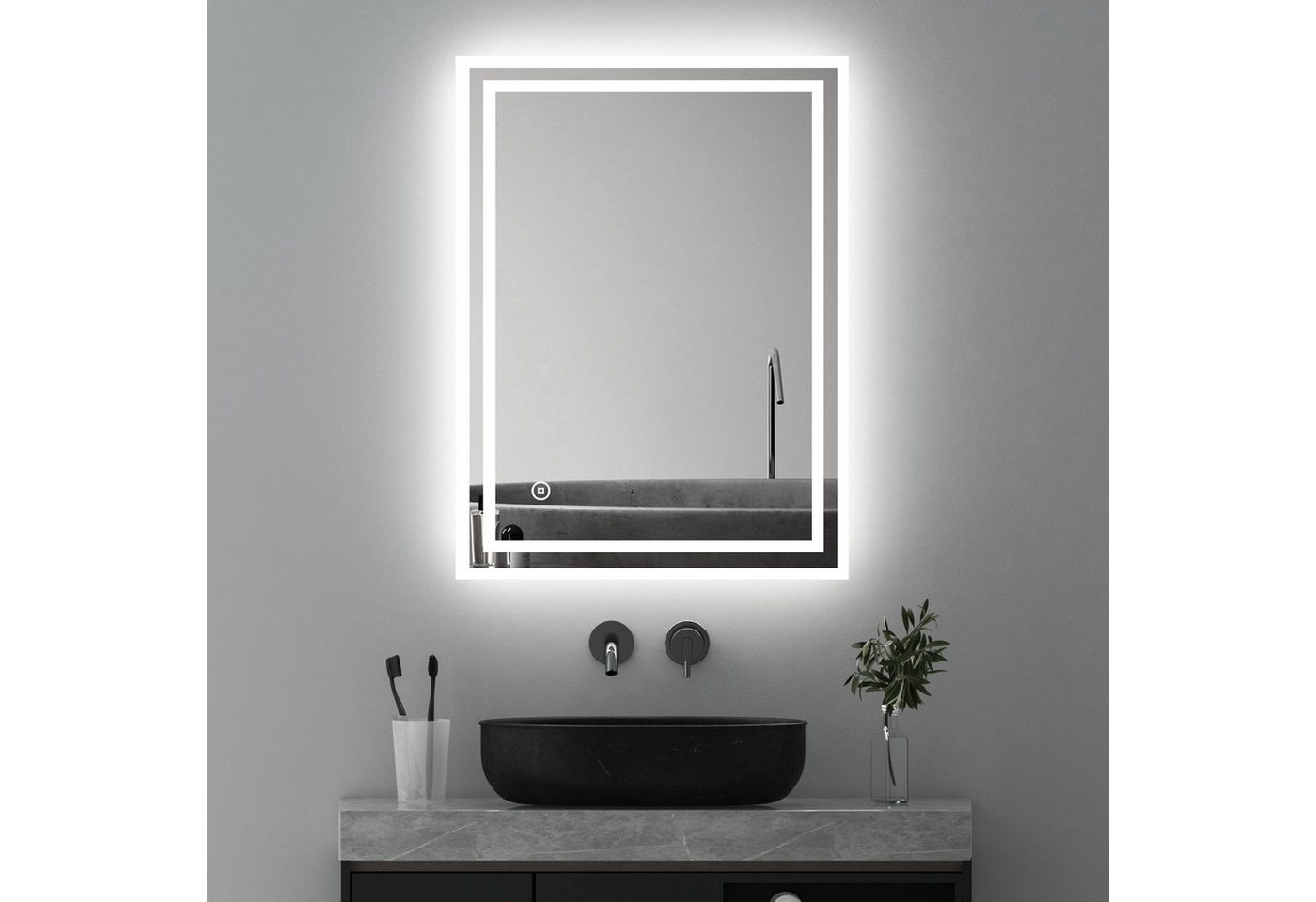 WDWRITTI Badspiegel Wandspiegel Led Touch 3Lichtfarben Helligkeit dimmbar Memory-Funktion (Badezimmerspiegel mit Beleuchtung,Spiegel led,Lichtspiegel, 1-St., 70x50/50x70cm), energiesparender,IP44 von WDWRITTI