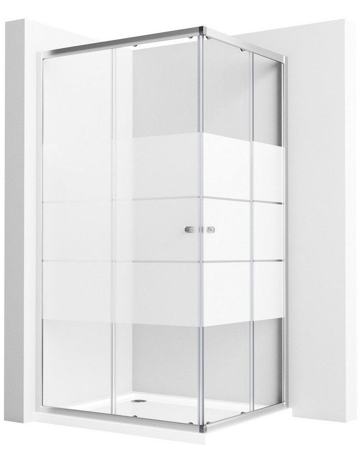 GOEZES Eckdusche 90x90 90x75 80x80 75x75 H:185cm Duschkabine Milchglas, BxT: 75x75 cm, 5mm Sicherheitsglas, Schiebetür Gestreift, Chrom Schwarz, 16 Türrollen, Alurahmen, Aluprofile, Magnetdichtleisten von GOEZES