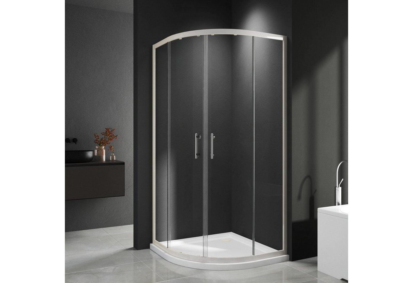 GOEZES Runddusche 90x90x185 Duschkabine Duschkabine Schiebetür Viertelkreis radius 55cm, BxT: 90x90 cm, 5mm Sicherheitsglas, Duschwand für Dusche, 16 Türrollen, Magnetdichtleisten, Links und Recht montierbar GOEZES Runddusche 90x90x185 Duschkabine Duschkabine Schiebetür Viertelkreis radius 55cm, BxT: 90x90 cm, 5mm Sicherheitsglas, Duschwand für Dusche, 16 Türrollen, Magnetdichtleisten, Links und Recht montierbar von GOEZES