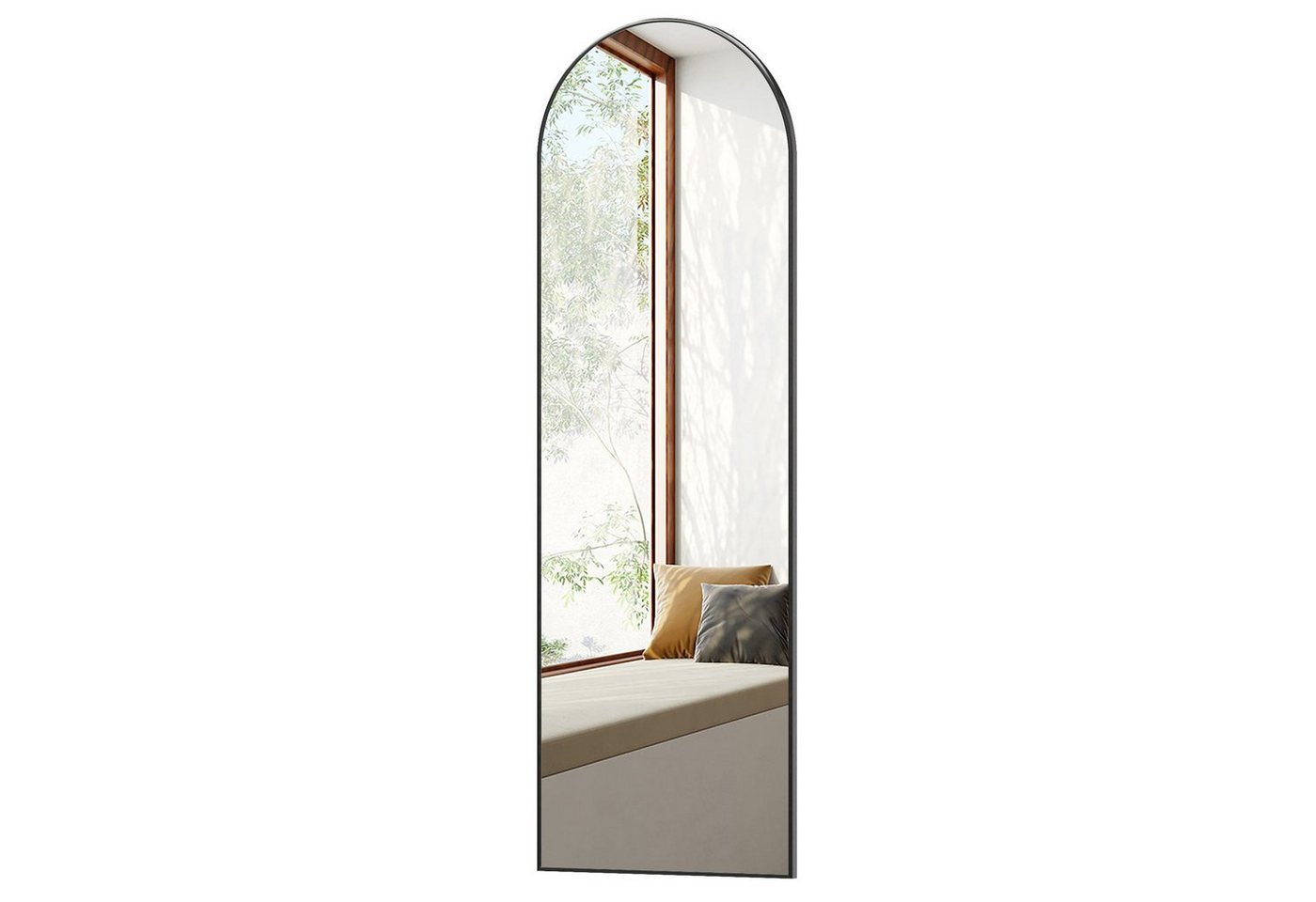 GOEZES Spiegel Flur Ganzkörper 150x50cm Flurspiegel schwarz mit Alu Metall Rahmen (Ganzkörperspiegel Oval, Bodenspiegel Arched), HD Spiegel, 2 Installationsmethoden von GOEZES