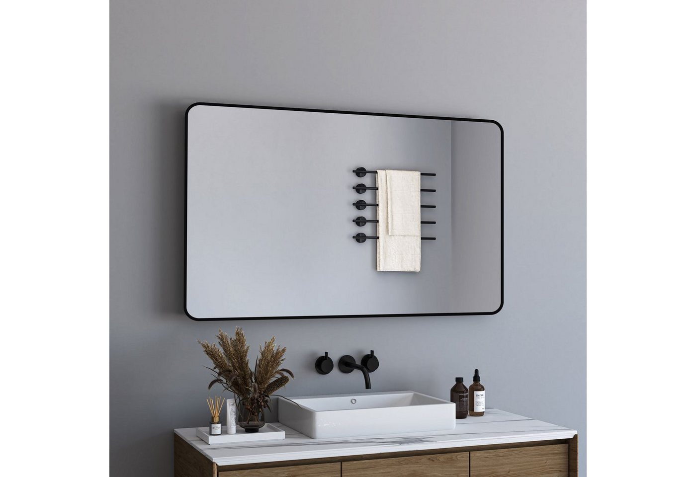 GOEZES Spiegel groß 100x60 cm rechteckig Schwarz Bad Wand Badspiegel (Wandspiegel, 5mm Kupfer- und bleifreier Spiegel, explosionsgeschützt), für Badezimmer Schlafzimmer Wohnzimmer von GOEZES