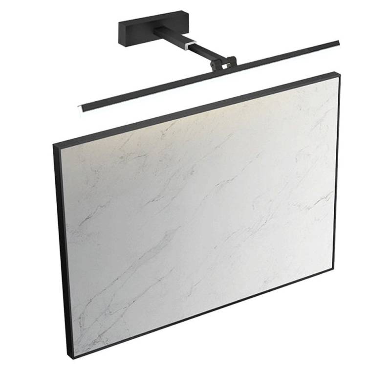 WDWRITTI Wandspiegel Schwarz Eckig mit Beleuchtung 50x70 80x60 100x60 Metall Rahmen (Badspiegel mit licht, mit 60cm LED Spiegelleuchte, 180° Drehbar, Dehnbar), Kupfer- und bleifreier Spiegel mit Kaltweiß licht von WDWRITTI