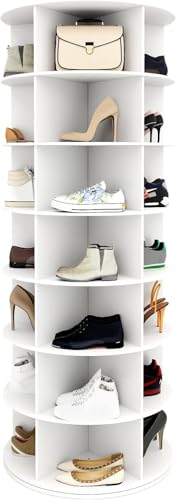 GOFEI 7-stöckiger Drehbarer Schuhregalturm – 360° Freistehender Runder Schuhorganizer mit Drehregalen für Schuhe und Handtaschen (Weiß) von GOFEI