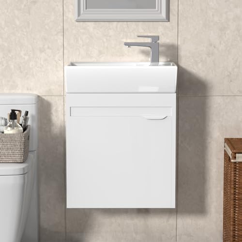 GOFEI Waschtischunterschrank 40 cm mit Waschbecken – Wandmontierte Badezimmer-Waschtischunterschrank mit Waschbecken, kompakter Waschbeckenschrank für kleine Badezimmer, vormontiert, platzsparendes GOFEI Waschtischunterschrank 40 cm mit Waschbecken – Wandmontierte Badezimmer-Waschtischunterschrank mit Waschbecken, kompakter Waschbeckenschrank für kleine Badezimmer, vormontiert, platzsparendes von GOFEI