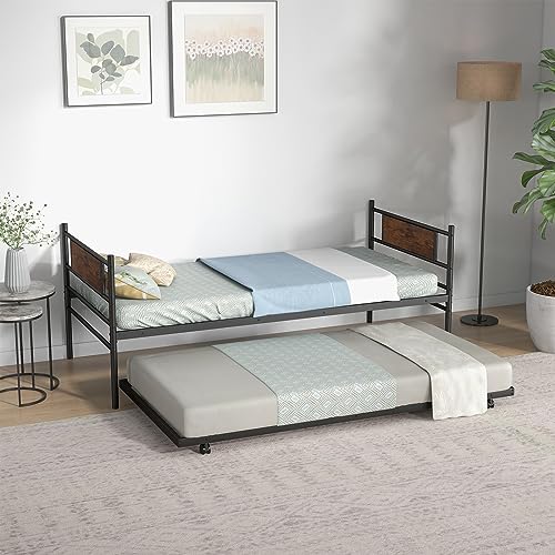 GOFLAME Twin Daybed and Trundle Set, Metal Daybed with Trundle with 4 Built-in Casters, Steel Lats Support, Space Saving & Multifunctional, Sofa Bed Trundle, Easy Assembly GOFLAME Twin Daybed and Trundle Set, Metal Daybed with Trundle with 4 Built-in Casters, Steel Lats Support, Space Saving & Multifunctional, Sofa Bed Trundle, Easy Assembly von GOFLAME