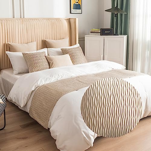 GOFOHIMI Bettläufer und Kissen Bezug, Reversibel Bettschal für den Fuß des Bettes Luxus Weicher Bettlaufer Schlafzimmer für Hotel Gästehaus Schlafzimme,Beige,30x50cm(Kissenbezug) von GOFOHIMI