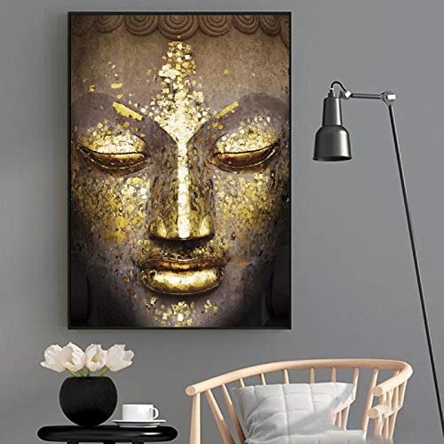 GOFOHIMI Buddha friedliches Gesicht Plakate und Drucke Leinwand Kunst dekorative Wandbilder für Wohnzimmer Home Decor Gemälde 70x90cm Rahmenlos von GOFOHIMI