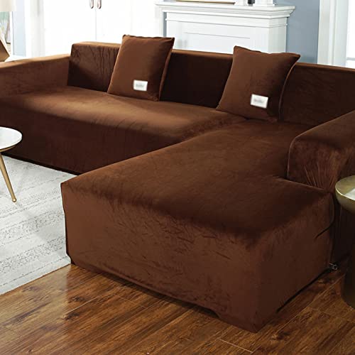 GOFOHIMI Couchüberwürfe L Form, Sofabezug Dicker Plüsch-sofabezug, Elastischer Stretch-schnittsofabezug, Weicher Und Seidiger, Staubdichter Schonbezug, L-förmiger Sofa-schonbezug,braun-4seat:93-118in von GOFOHIMI