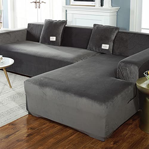 GOFOHIMI Couchüberwürfe L Form, Sofabezug Dicker Plüsch-sofabezug, Elastischer Stretch-schnittsofabezug, Weicher Und Seidiger, Staubdichter Schonbezug, L-förmiger Sofa-schonbezug,grau-3seat:75-91in von GOFOHIMI