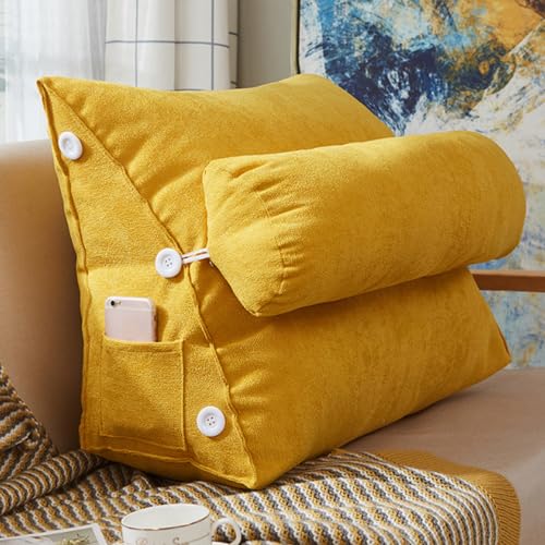 GOFOHIMI Home Dreieck Lesekissen, Keil-Lendenwirbelstützkissen, weiches Rückenstützkissen, Sofa-Taillenkissen, Rückenlehnenrolle, verstellbares Nackenkissen und Tasche,Gelb,60x22x50cm GOFOHIMI Home Dreieck Lesekissen, Keil-Lendenwirbelstützkissen, weiches Rückenstützkissen, Sofa-Taillenkissen, Rückenlehnenrolle, verstellbares Nackenkissen und Tasche,Gelb,60x22x50cm von GOFOHIMI