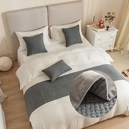 GOFOHIMI Jacquard Bettläufer und Kissen Bezug, Reversibel Bettschal für den Fuß des Bettes Luxus Weicher Bettlaufer Schlafzimmer für Gästehaus Hotel Schlafzimme, Grau,30x50cm(Kissenbezug) von GOFOHIMI