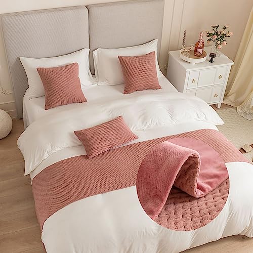 GOFOHIMI Jacquard Bettläufer und Kissen Bezug, Reversibel Bettschal für den Fuß des Bettes Luxus Weicher Bettlaufer Schlafzimmer für Gästehaus Hotel Schlafzimme, Rosa,45x45cm(Kissenbezug) von GOFOHIMI