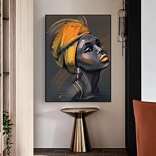 GOFOHIMI Moderne afrikanische Schwarze Frau, Leinwandgemälde, Poster und Drucke, Quadros, Wandkunst, Bild für Wohnzimmer, Heimdekoration, 80x120cm(31x47in), mit Rahmen von GOFOHIMI