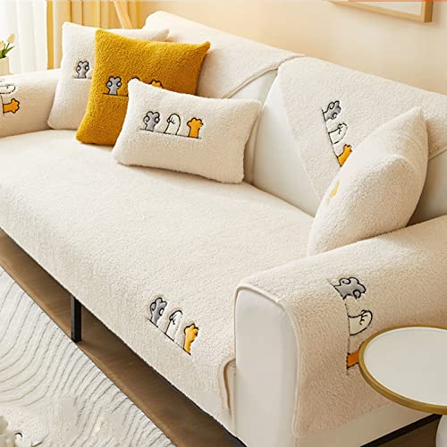 GOFOHIMI Samt Sofabezug 1 2 3 4 sitzer,L Form Sofaüberwurf,Sofa überzug Ecksofa Pets Dog,Anti-rutsch Sofa sofaschoner,weiß-90x180cm von GOFOHIMI