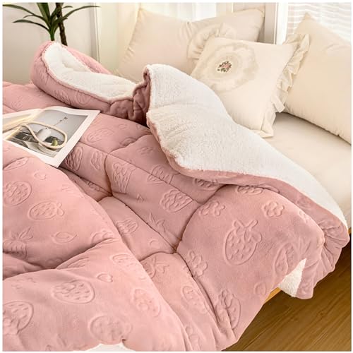 GOFOHIMI Winterbettdecke, Super warm Lamm-Steppdecke, Super Weich Flauschig Winter-Decke Doppelseitige Fleece-Bettdecke, Verdickt Warm Plüsch-Decke Einfarbig Daunendecke,Rosa,200x230cm(5kg) von GOFOHIMI