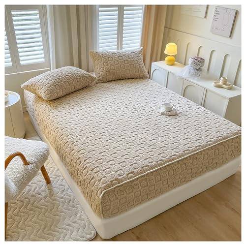 GOFOHIMI Milk Velvet Fitted Matratze Pad (Voll-Dicker elastischer Matratzenschutz-Matratzenbezug dehnt Sich bis zu 12,tief mit Kissenbezügen),Kaffee,90 * 200cm von GOFOHIMI