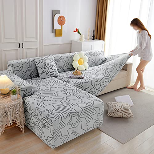 Sofa Überzug L Form, Sofabezug mit Sternenmuster, Stretch-schonbezug für Zimmer, Hunde, Haustiere, Dicke Sofabezüge für 1, 2, 3, 4, 19-sitzer, Waschbare, Langlebige Möbel,grau-4seat:235-300cm von GOFOHIMI