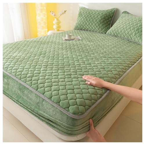 GOFOHIMI Verdickter gesteppter Spannbettschutz mit 2-Kissenbezügen, All-Inclusive Stretch-Bettlaken Matratze Schutzhülle Milch Fleece Bettdecke für Schlafzimmer Dekor,Fruchtgrün,90 * 200cm von GOFOHIMI