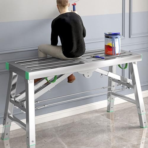 Verstellbare Arbeitsplattform mit einer Belastbarkeit von 400 kg, tragbare Mehrzweck-Klappgerüst-Arbeitsplattform, Gerüstturm, Leiterhocker, Bank, höhenverstellbar, Struktur aus Kohlenstoffstahl von GOFOHIMI