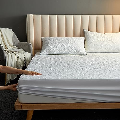 Wasserdichter King-Matratzenschoner,atmungsaktiver geräuschloser Matratzenbezug Tiefe Taschenpassform bis zu 21 Zoll, gesteppter Matratzenauflagenbezug mit alternativer Füllung,Weiß,180*200cm von GOFOHIMI