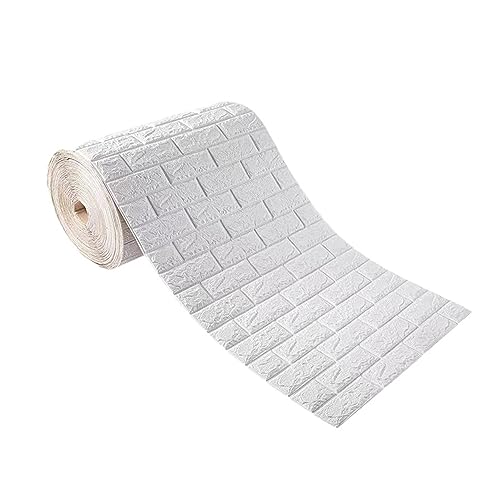 GOFQB Wandfliesen Aus 3D-Schaumstoff Wandaufkleber Mit Weißem Backsteinmuster Selbstklebend Wasserdicht, Extra Dick für: Küche, Badezimmer, Wohnzimmer (Color : White, Size : 70CMX10M) von GOFQB