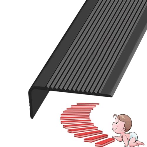 GOGAGO Treppenkantenschutz aus Gummi, 7 x 3 cm, rutschfeste und wasserdichte Selbstklebende Treppen für den Außen- und Innenbereich | Schützen Sie Kinder und Haustiere,Schwarz,5m von GOGAGO