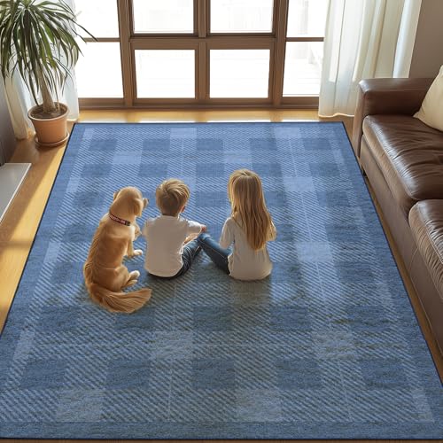 Waschbarer, karierter Teppich für Wohnzimmer, 20,3 x 25,4 cm, blaues Schachbrett, modern, minimalistisch, groß, faltbar, ultradünn, niedriger Flor, rutschfest, für Zuhause, Büro, Schlafzimmer Waschbarer, karierter Teppich für Wohnzimmer, 20,3 x 25,4 cm, blaues Schachbrett, modern, minimalistisch, groß, faltbar, ultradünn, niedriger Flor, rutschfest, für Zuhause, Büro, Schlafzimmer von GOGINNY