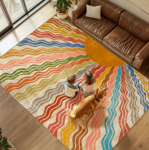 Waschbarer 10,2 x 15,2 cm großer Teppich für Wohnzimmer, Regenbogen-Sonne, moderner Retro-Teppich, ultradünn, niedriger Flor, leicht, weich, für den Innenbereich, Boden-Teppich mit rutschfester Waschbarer 10,2 x 15,2 cm großer Teppich für Wohnzimmer, Regenbogen-Sonne, moderner Retro-Teppich, ultradünn, niedriger Flor, leicht, weich, für den Innenbereich, Boden-Teppich mit rutschfester von GOGINNY