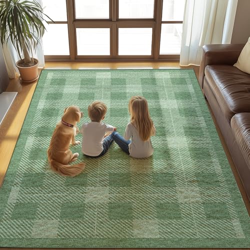 Waschbarer karierter Teppich für Wohnzimmer, Salbeigrün Schachbrett, modern, minimalistisch, groß, faltbar, ultradünn, niedriger Flor, weich, rutschfest, für den Innenbereich, Büro, Schlafzimmer Waschbarer karierter Teppich für Wohnzimmer, Salbeigrün Schachbrett, modern, minimalistisch, groß, faltbar, ultradünn, niedriger Flor, weich, rutschfest, für den Innenbereich, Büro, Schlafzimmer von GOGINNY