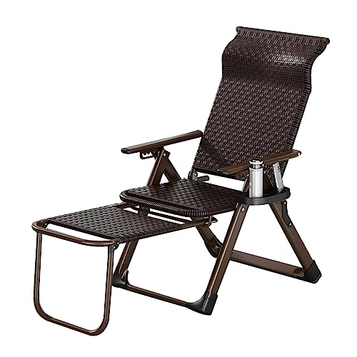 GOGUANG Klappbarer Liegestuhl, 6-Fach Verstellbare Sonnenliege Balkon-Loungesessel mit Rattansitz, Einziehbare Fußstütze, Outdoor-Relax-Liegestuhl Büro-Siesta-Stuhl(Color:Schwarz) von GOGUANG