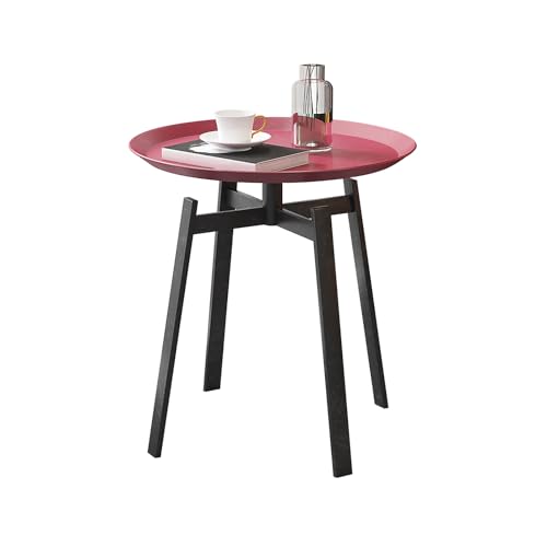 GOGUANG ZJUN - Metall-Beistelltisch mit 4 Beinen, Kaffeetisch mit Schwarzem Rahmen, 19,7 Zoll Hoher Nachttisch für Schlafzimmer, Moderner Kleiner Couchtisch, Runde Tablettplatte(Color:Rosa) von GOGUANG