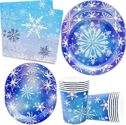 Serve25 Partyzubehör mit Schneeflocken-Motiv, Winter-Schneeflocken-Party-Set, 22,9 cm und 17,8 cm, Winter-Schneeflocke, gefrorene Pappteller, Schneeflocken, Servietten, Becher für Winterwunderland, Serve25 Partyzubehör mit Schneeflocken-Motiv, Winter-Schneeflocken-Party-Set, 22,9 cm und 17,8 cm, Winter-Schneeflocke, gefrorene Pappteller, Schneeflocken, Servietten, Becher für Winterwunderland, von GOGUOGOFA