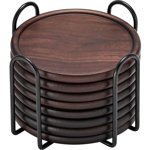 Holzuntersetzer mit Metallhalter GOH DODD Set aus 8 Holzuntersetzern für Getränke Schreibtisch Couchtisch Zuhause Küche Büro Bar Tischschutz Wohnzimmer Deko Walnuss Untersetzer 4 Zoll Holzuntersetzer mit Metallhalter GOH DODD Set aus 8 Holzuntersetzern für Getränke Schreibtisch Couchtisch Zuhause Küche Büro Bar Tischschutz Wohnzimmer Deko Walnuss Untersetzer 4 Zoll von GOH DODD
