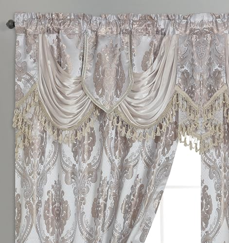 GOHD Luxe Love Jacquard-Fenstervorhang mit angenähtem ausgefallenem Volant, 2-teiliges Set (Sandfarben, 213,4 cm lang x 137,2 cm breit mit 45,7 cm Volant x 2 Stück) von GOHD GOLDEN OCEAN HOME DECOR