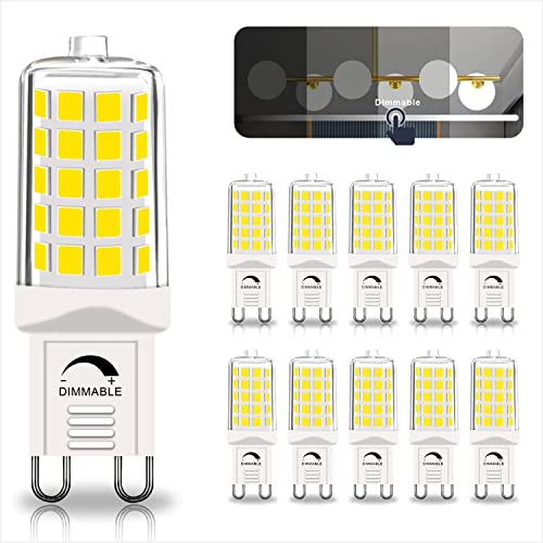 GOHDLAMP 10er G9 LED Glühbirne Dimmbar 6000K Kaltweiß 4W 230V 40Watt Äquivalent zu T4 Kronleuchter Glühbirne 450 Lumen Bi-Pin G9 Sockel, Ersatz für die Heimbeleuchtung von GOHDLAMP