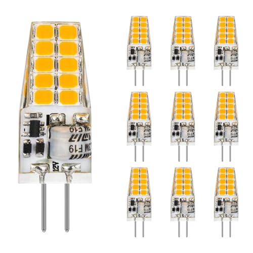 GOHDLAMP G4 LED Warmweiß 12V 2700K, Bi-Pin Sockel 2W 350lm T3 LED Glühbirne Equivalent 30W G4 Halogen,Kein Flimmern, Kronleuchterbeleuchtung Landschaftsbeleuchtung Mikrowellenbeleuchtung 10er von GOHDLAMP