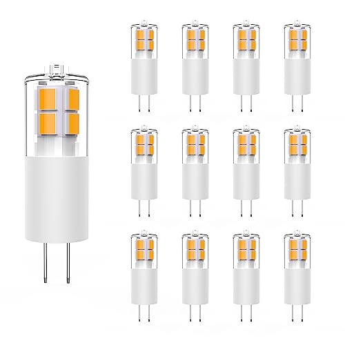 GOHDLAMP G4 LED Warmweiß 2700K, T3 12V 3W G4 LED 2-polig Leuchtmittel 12er, 30W Halogen-Äquivalent 380lm 360° Abstrahlwinkel nicht dimmbar, für Landschafts-Einbau- und Schienenbeleuchtung von GOHDLAMP