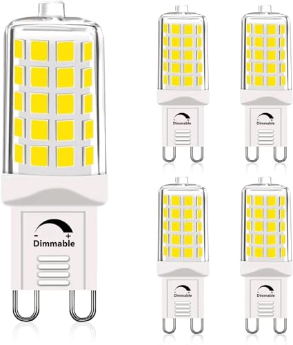 GOHDLAMP G9 LED Dimmbar 6000K Kaltweiß 230V 450Lm Led Leuchtmittel 4W Äquivalent zu 40W T4 Kronleuchter Glühbirne, Zweipoliger G9-Sockel, 4W LED Leuchtmittel mit 360 Grad Abstrahlwinkel 5er von GOHDLAMP