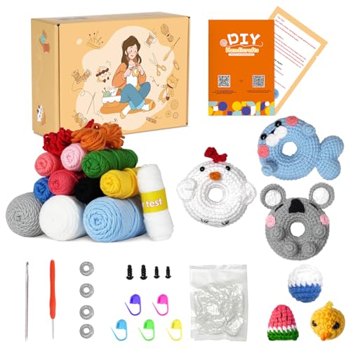GOHHME Häkelset für Anfänger Tierische Kinder Erwachsene 3 PCS Donuts Vollständiges Set Kreative Handarbeit Kreative Handarbeit mit Mehrwert Das Geschenk für Kreative Köpfe Häkelset Tiere Crochet Set GOHHME Häkelset für Anfänger Tierische Kinder Erwachsene 3 PCS Donuts Vollständiges Set Kreative Handarbeit Kreative Handarbeit mit Mehrwert Das Geschenk für Kreative Köpfe Häkelset Tiere Crochet Set von GOHHME