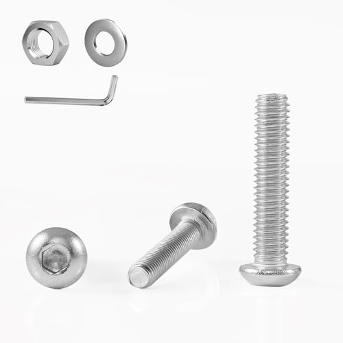 GOHODOMINO Linsenkopfschraube mit Innensechskant nach Norm: ISO 7380-1 Edelstahl A2 V2A Vollgewinde Halbrundkopfschraube Flachkopfschraube (20 Stück, M8×50mm) von GOHODOMINO
