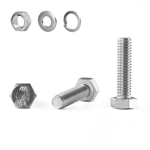 GOHODOMINO M8×40mm (20 Stück) Strukturschrauben Edelstahl DIN933 Vollgewinde Außensechskant Bolzen Set Maschinenschrauben Gewindestange von GOHODOMINO