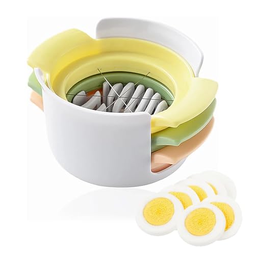 Eierschneider, 3 in 1 Eischneidewerkzeug, Edelstahl Eierteiler, Eierteiler Egg Slicer, Geeignet zum Schneiden von Gekochten Eiern, Erdbeeren, Kiwis, Weiß von GOIEHIR