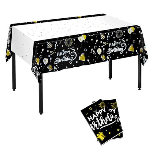 GOIEHIR Geburtstag Tischdecke, 274 x 137 cm Schwarz und Weiß, 2 Stück, Wasserdicht und Ölbeständig, für Urlaubspartys und Picknicks im Freien von GOIEHIR