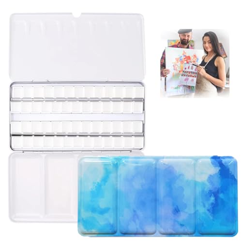 Leere Aquarellpalette, Palette Farbkasten mit 52 Pcs Hälfte Pfannen, Wassermalkasten, Großes Metall Box, für Aquarellfarbe, Gunst malerei, DIY Kunst, Blau Ferne Berge von GOIEHIR
