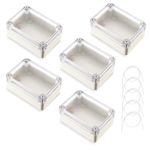 Wasserdichte IP65 Leergehäuse, 5er-Pack Elektronische Gehäuse Box, 58 x 83 x 34 mm Kunststoffgehäuse mit Transparenter Abdeckung, Universelles Projektgehäuse, Anschlussdose von GOIEHIR