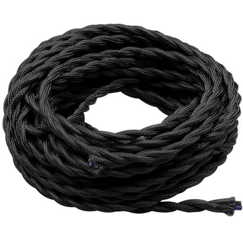 GOIYZTTR 10 Meter Vintage Gepflochten Kabel 2-Adriges Textilkabel Schwarz 2 * 0.75mm Verseiltes Kabel Geeignet für DIY Lampen und Beleuchtung von GOIYZTTR